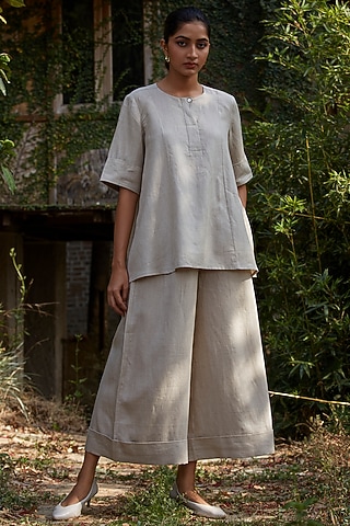 Beige Linen High-Rise Wide-Leg Pant Set by The Summer House
