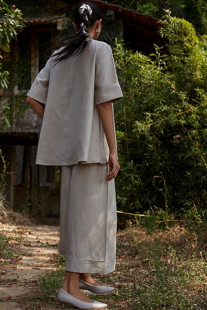 Beige Linen High-Rise Wide-Leg Pant Set by The Summer House at Pernia's Pop Up Shop