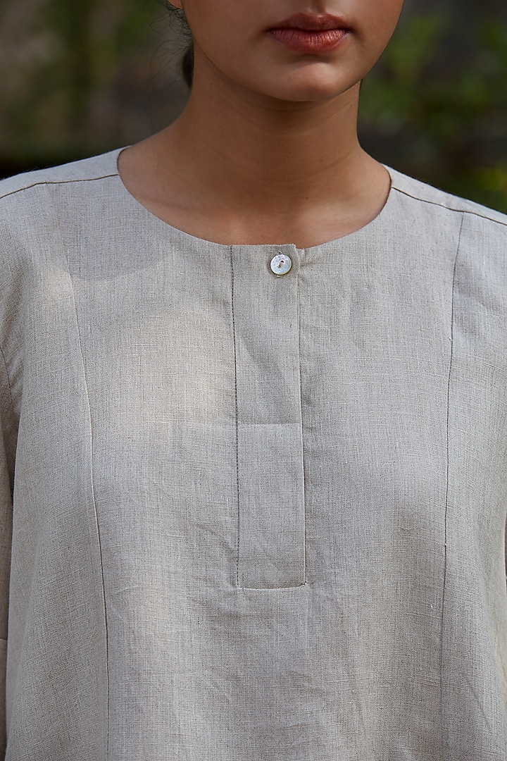 Beige Linen High-Rise Wide-Leg Pant Set by The Summer House at Pernia's Pop Up Shop