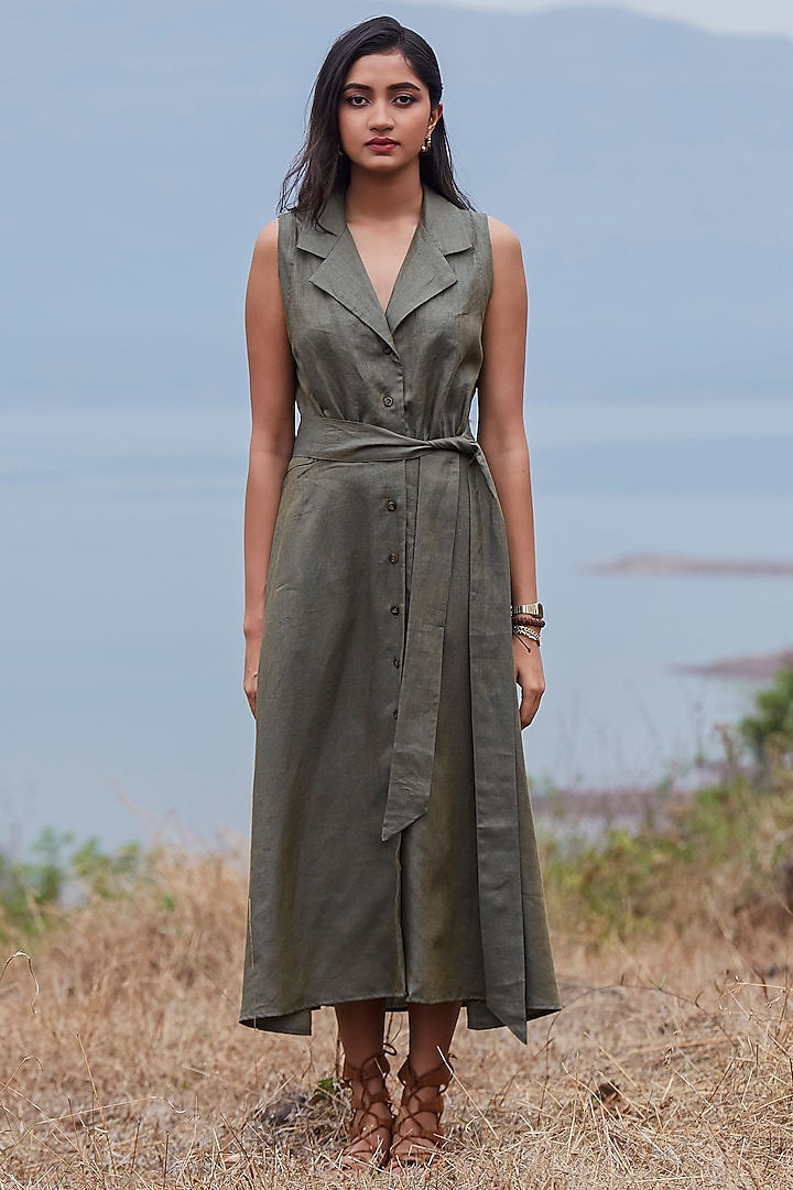 Olive Green Linen Dress by The Summer House