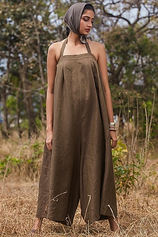Olive Green Linen Jumpsuit by The Summer House