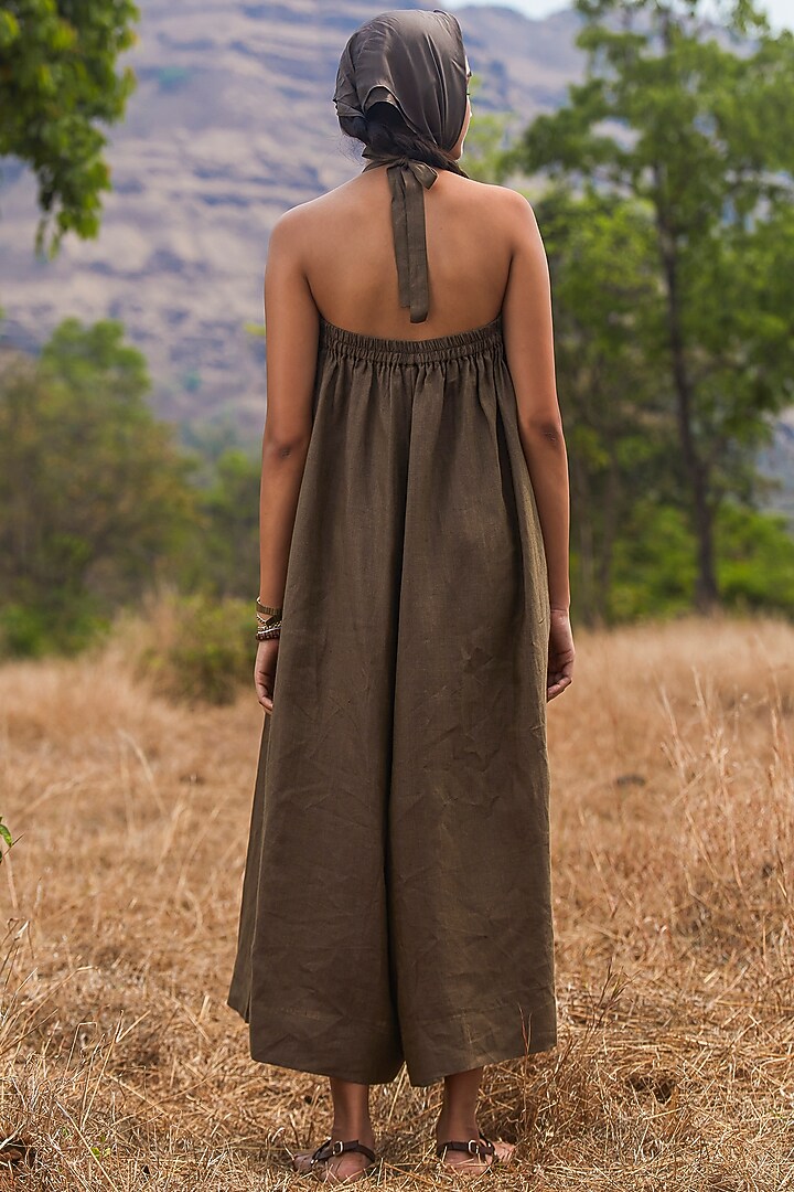 Olive Green Linen Jumpsuit by The Summer House at Pernia's Pop Up Shop