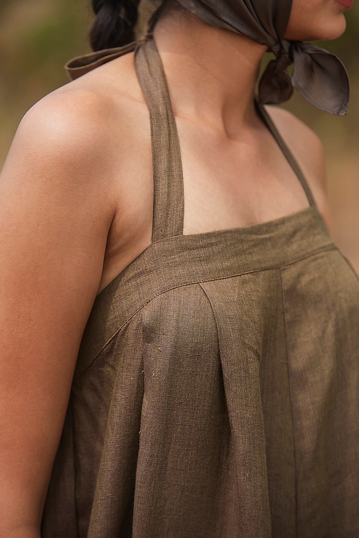 Olive Green Linen Jumpsuit by The Summer House at Pernia's Pop Up Shop