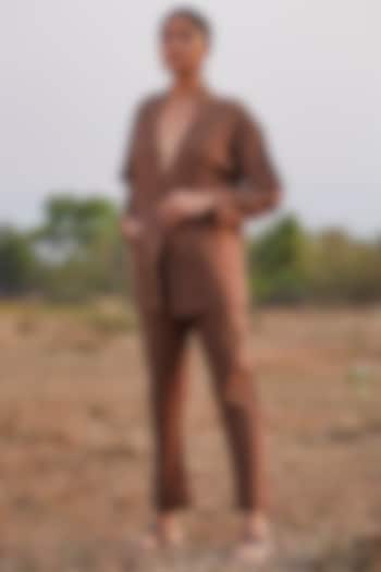 Chocolate Brown Striped Jacket by The Summer House at Pernia's Pop Up Shop