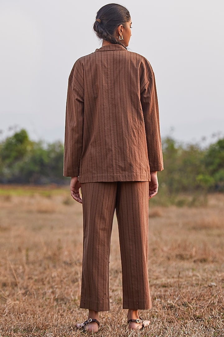 Chocolate Brown Striped Jacket Set by The Summer House at Pernia's Pop Up Shop