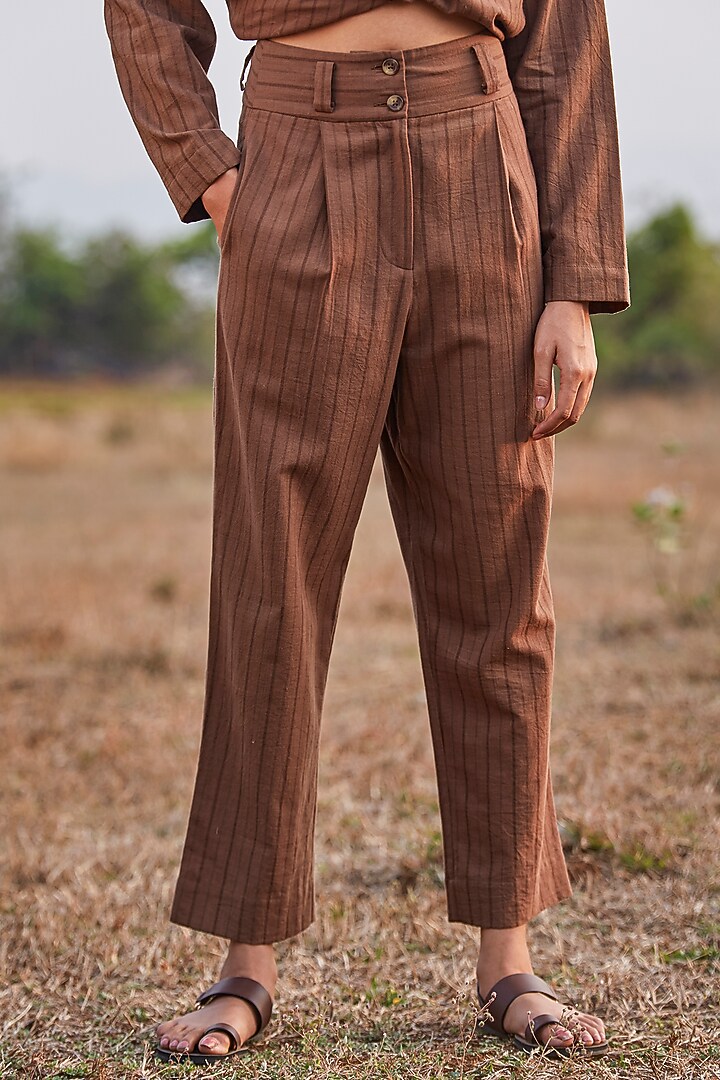 Chocolate Brown Striped Jacket Set by The Summer House at Pernia's Pop Up Shop