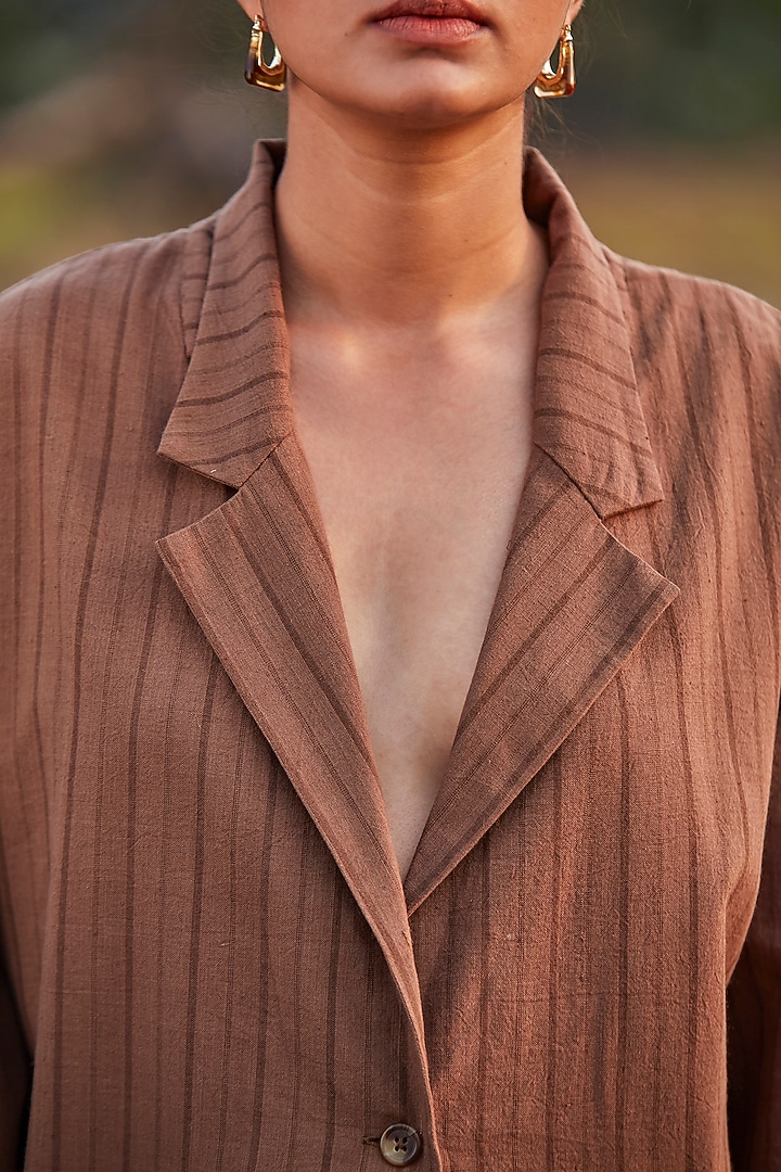 Chocolate Brown Striped Jacket Set by The Summer House at Pernia's Pop Up Shop