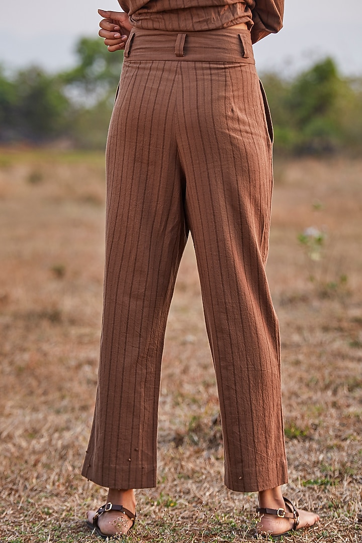 Chocolate Brown Striped Jacket Set by The Summer House at Pernia's Pop Up Shop