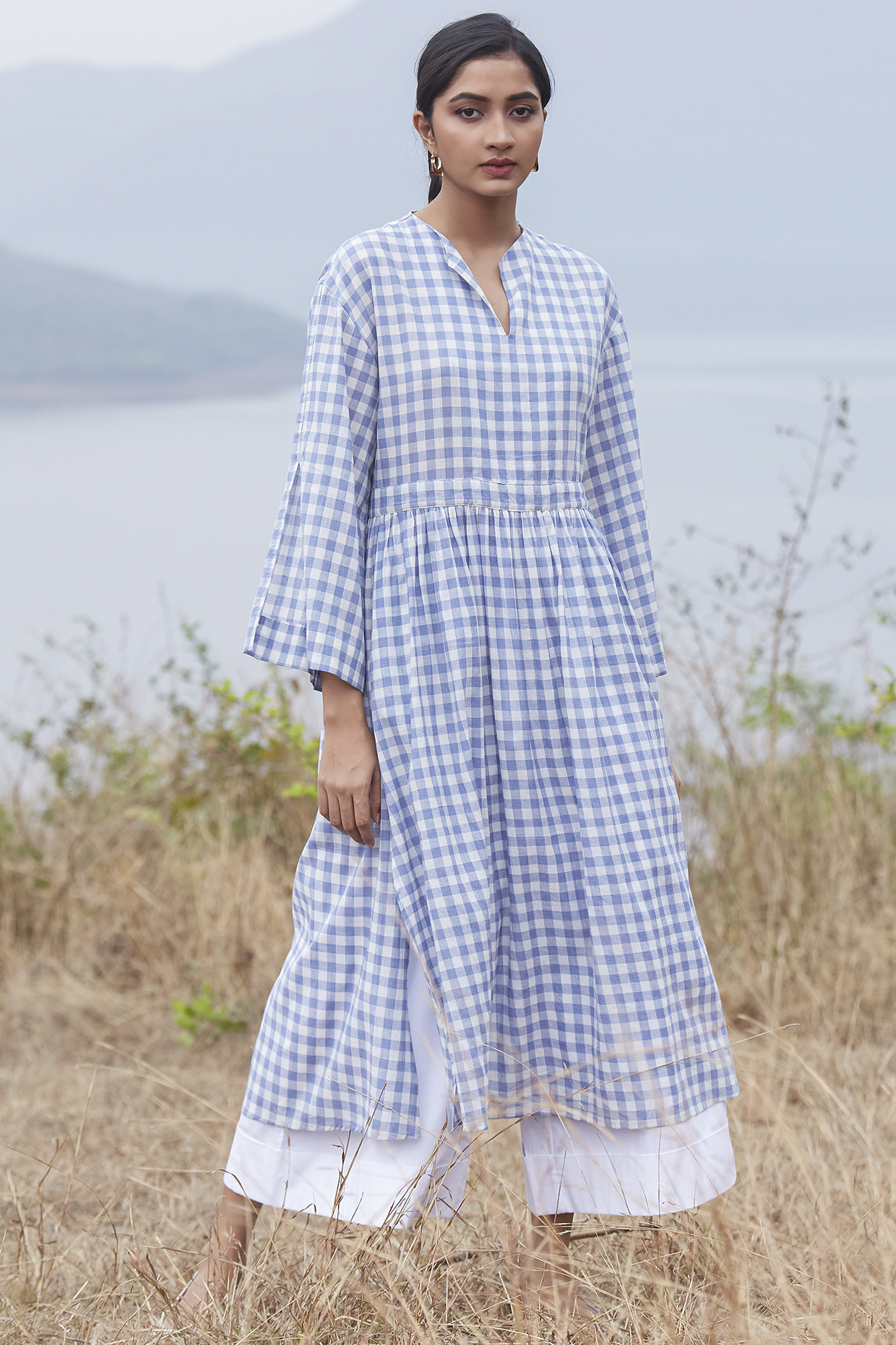 Cornflower Blue Checkered Tunic Set by The Summer House at Pernia's Pop Up Shop