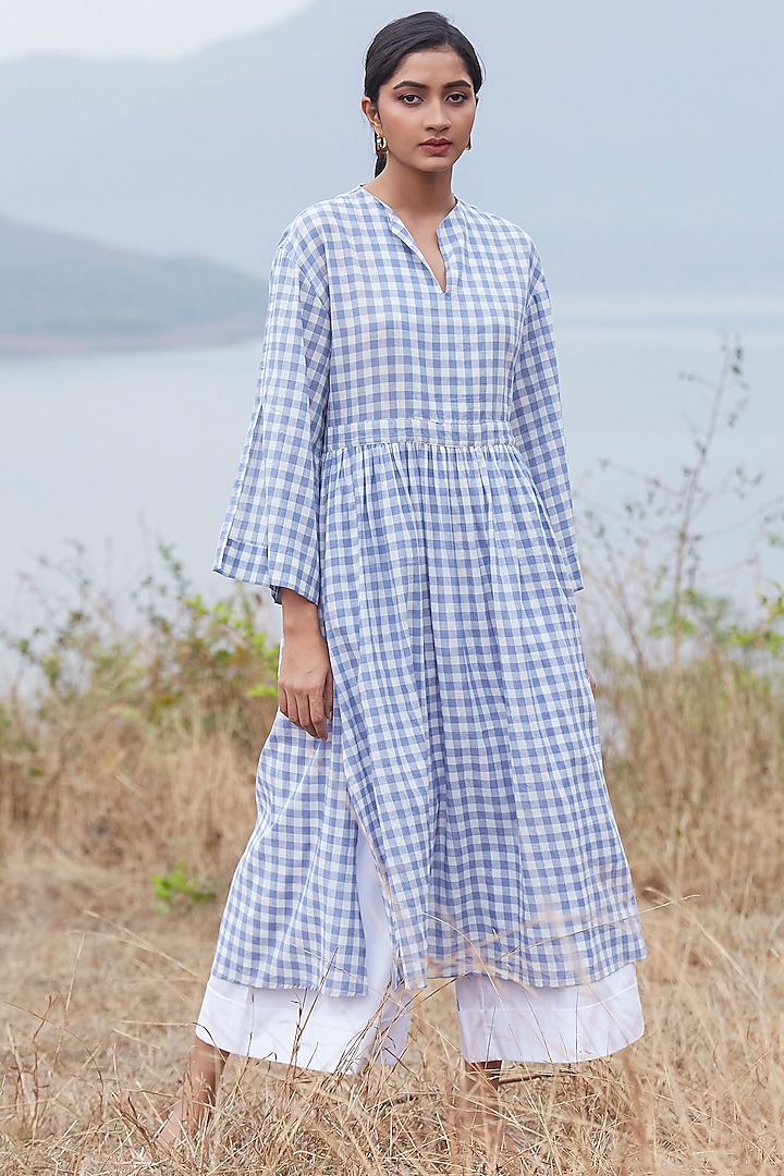 Cornflower Blue Checkered Tunic Set by The Summer House