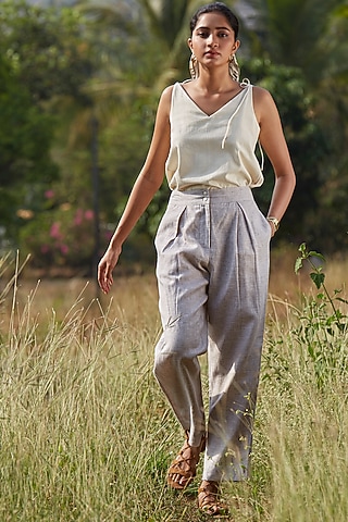 Beige & White Houndstooth Pants by The Summer House