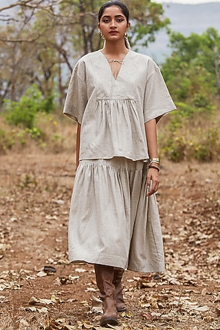 Beige Checkered Linen Top by The Summer House