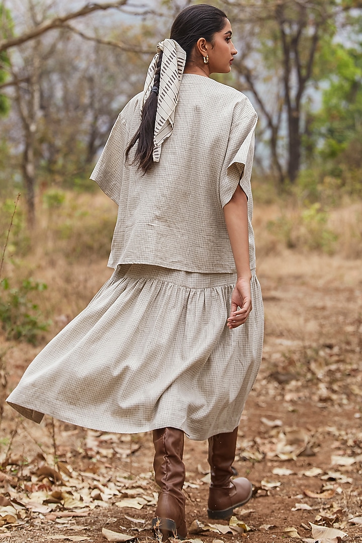 Beige Checkered Linen Top by The Summer House at Pernia's Pop Up Shop