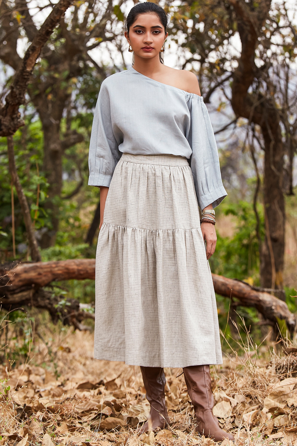 Floral Printed Design Multicolor Linen Skirt And Top Set – Sundari Silks