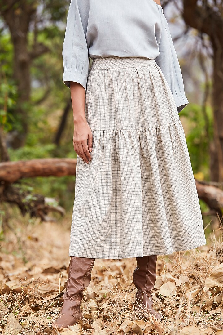 Beige Gathered Linen Skirt by The Summer House at Pernia's Pop Up Shop