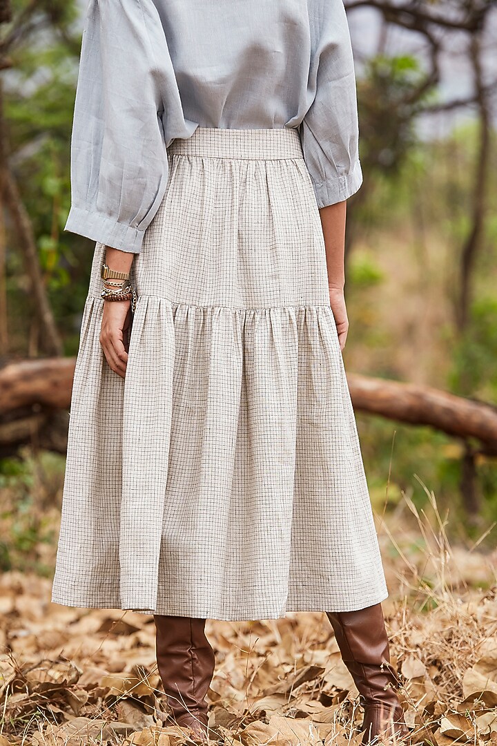 Beige Gathered Linen Skirt by The Summer House at Pernia's Pop Up Shop