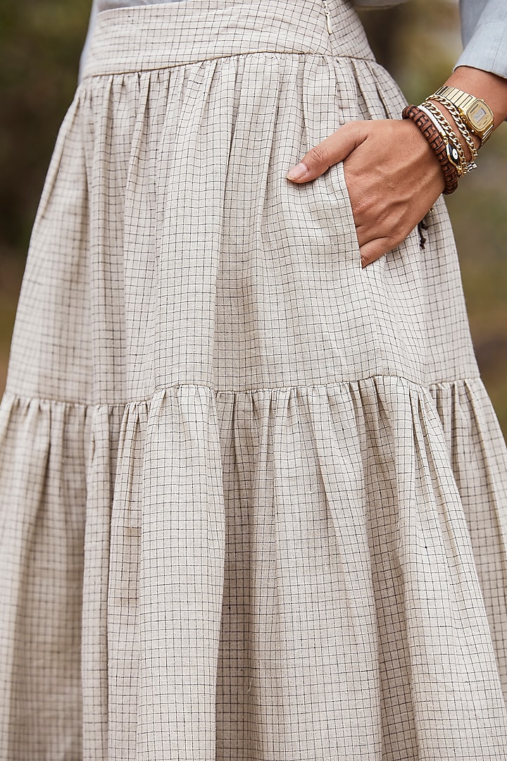 Beige Gathered Linen Skirt by The Summer House at Pernia's Pop Up Shop