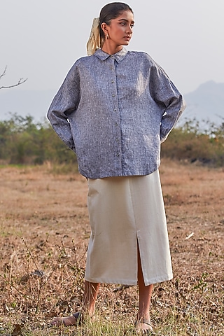 Grey Drop Shoulder Linen Shirt by The Summer House
