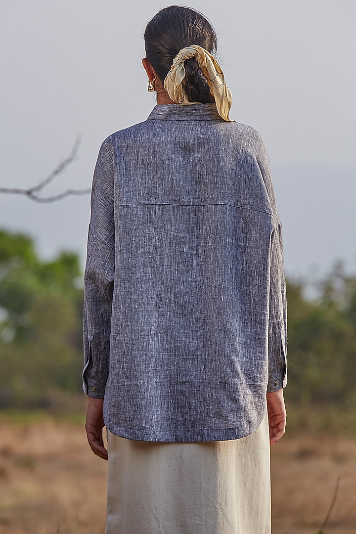 Grey Drop Shoulder Linen Shirt by The Summer House at Pernia's Pop Up Shop