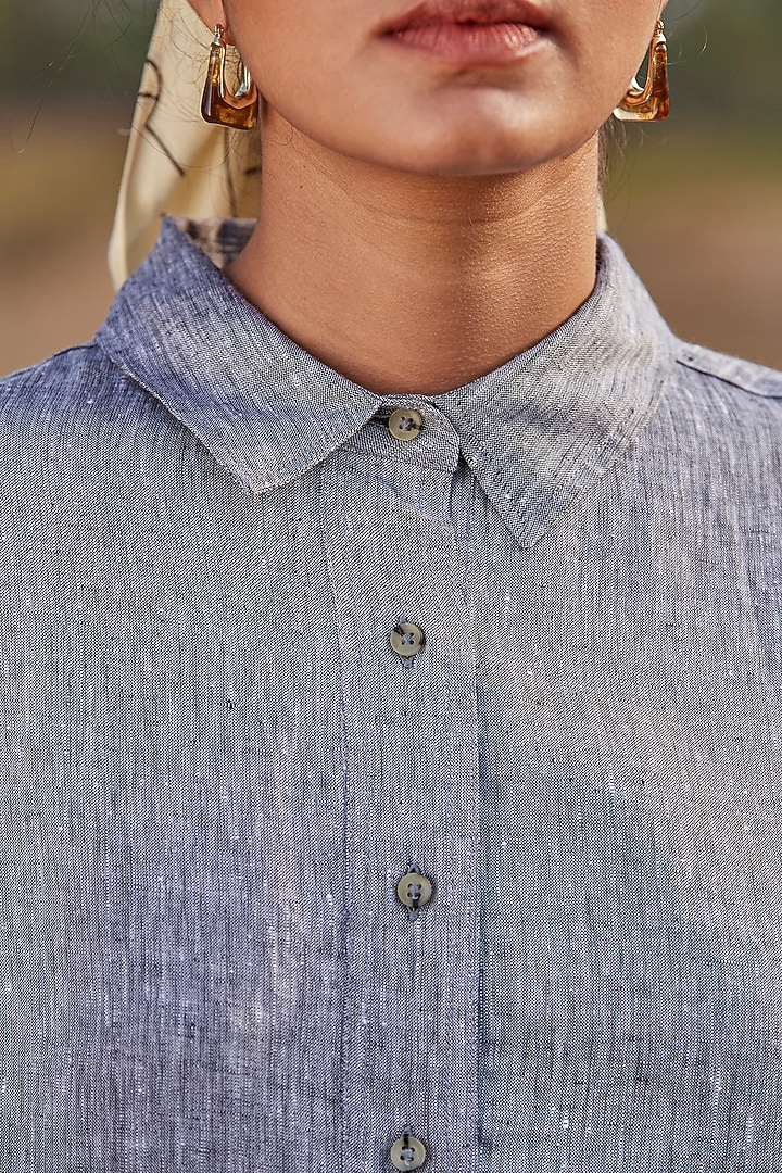 Grey Drop Shoulder Linen Shirt by The Summer House at Pernia's Pop Up Shop