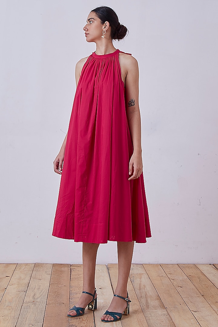 Red Organic Cotton Voile Midi Dress by The Summer House
