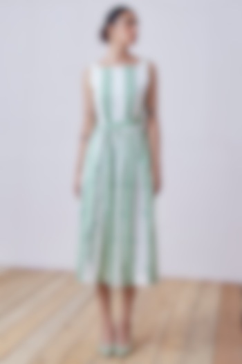 Green & White Block Printed Midi Dress by The Summer House at Pernia's Pop Up Shop