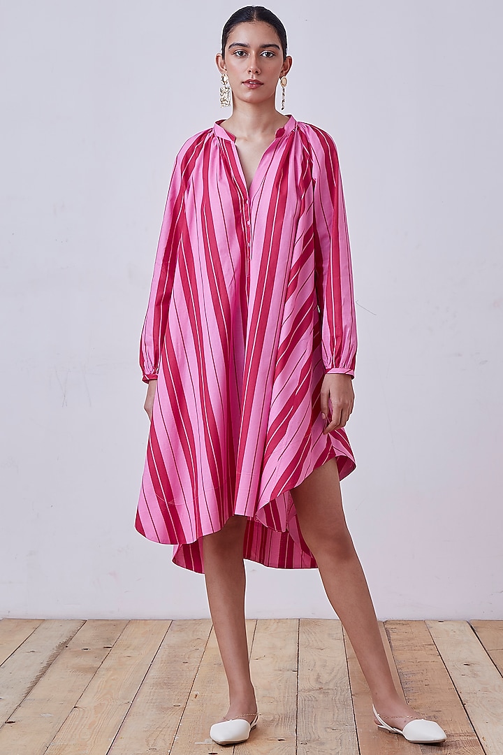 Pink & Red Stripes Printed A-line Dress by The Summer House