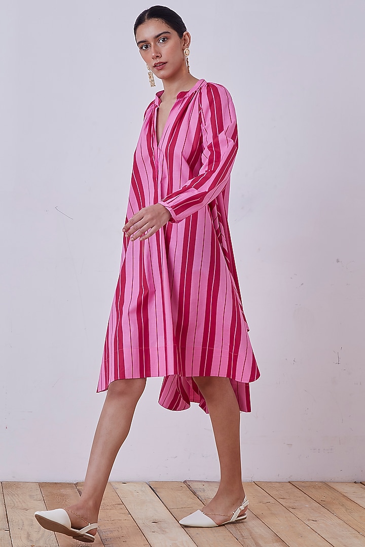 Pink & Red Stripes Printed A-line Summer Dress by The Summer House at Pernia's Pop Up Shop