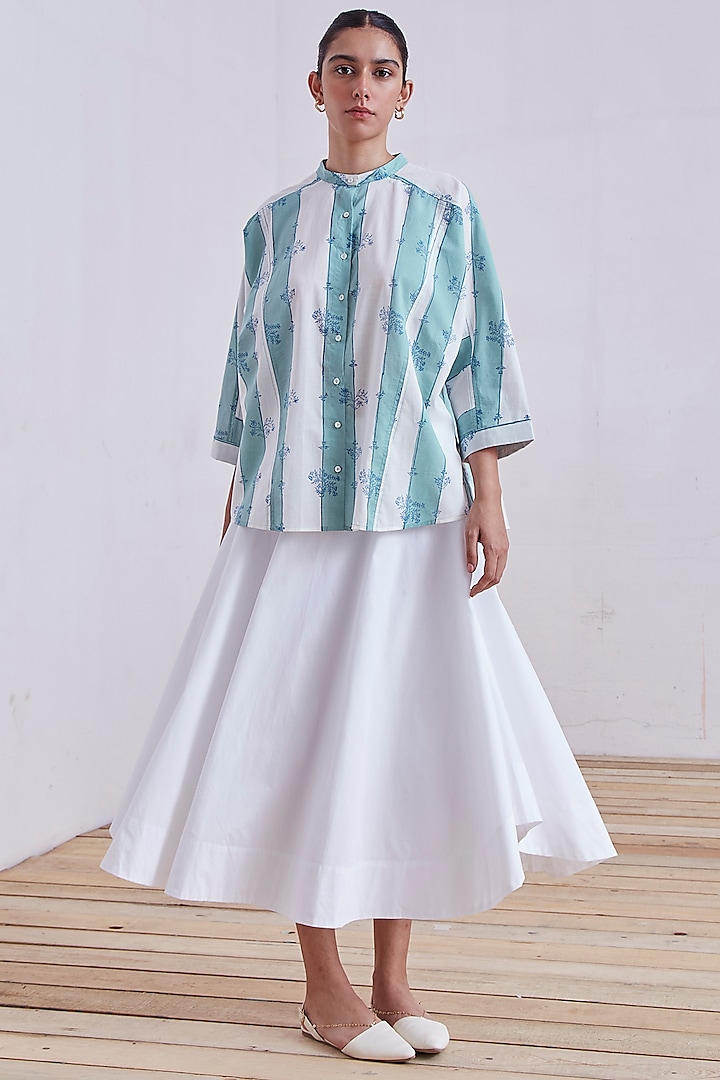 Green & White Block Printed Shirt by The Summer House at Pernia's Pop Up Shop