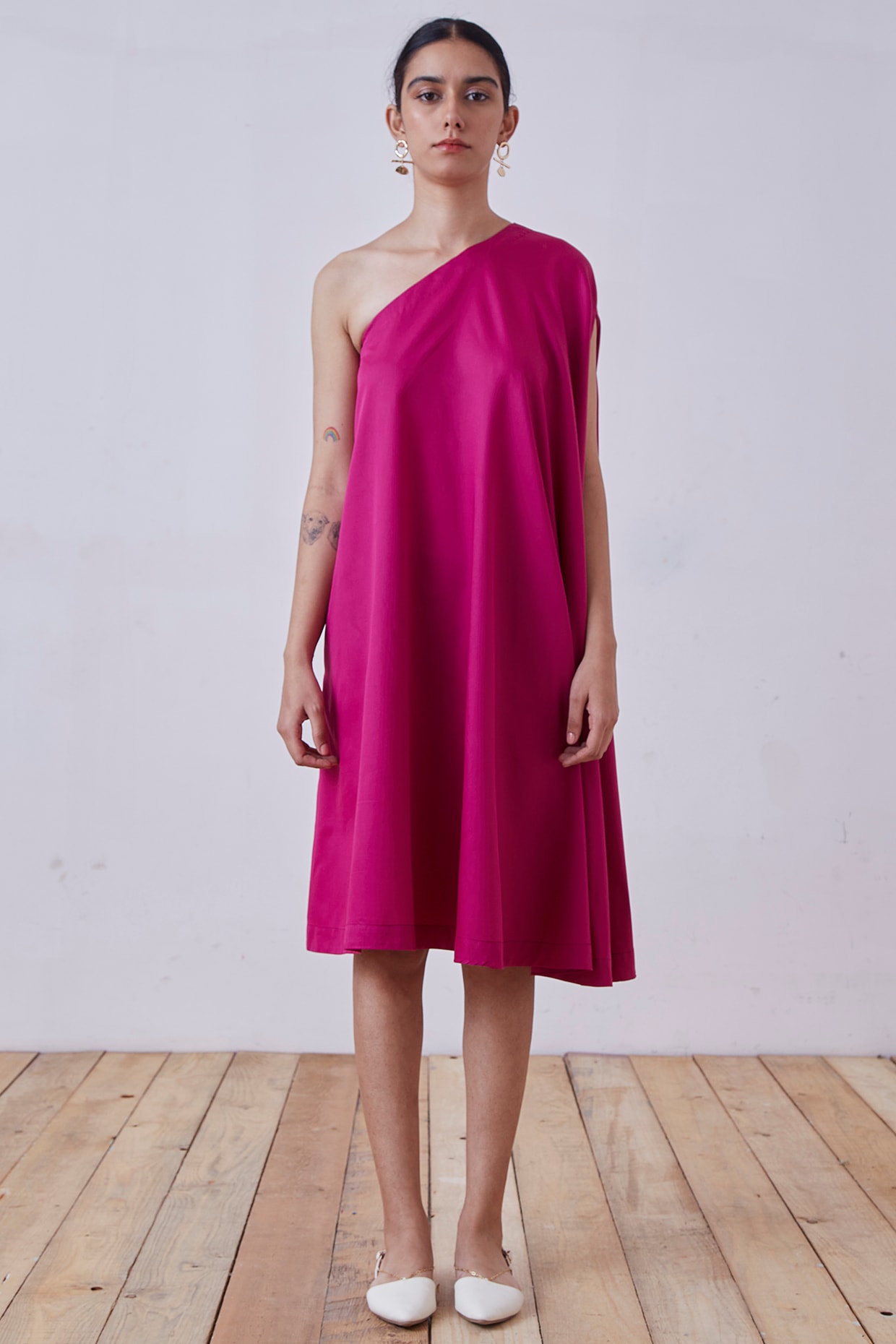 strapless open back dress Alina One Shoulder Linen Dress in Rose