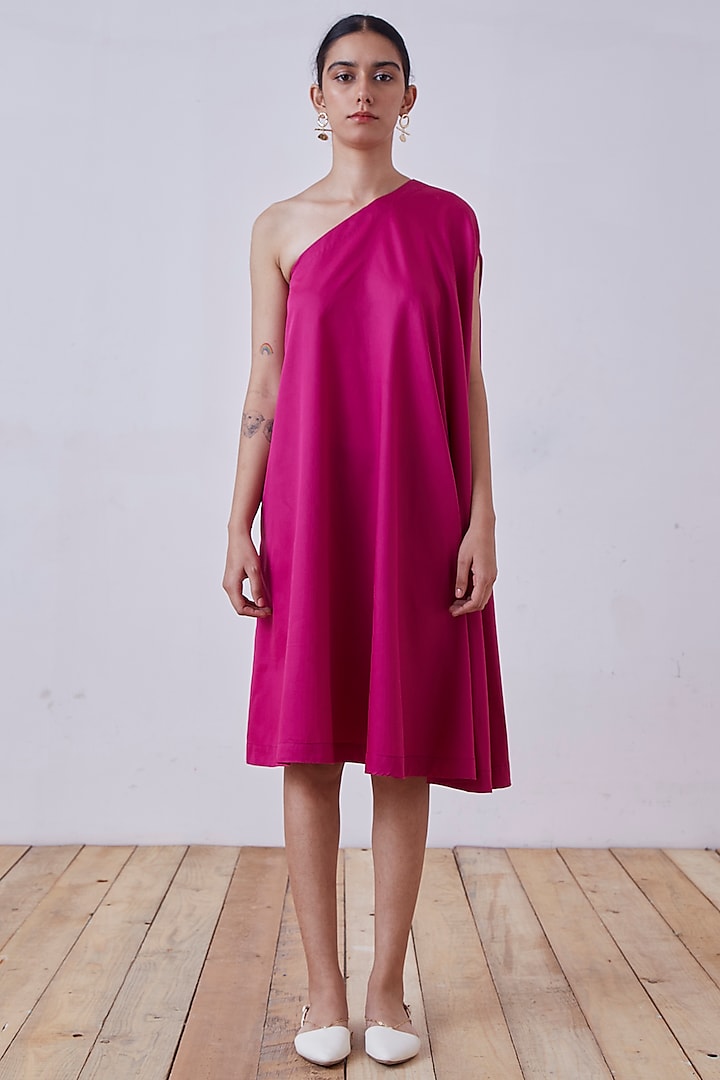 Pink Cotton One Shoulder Dress by The Summer House