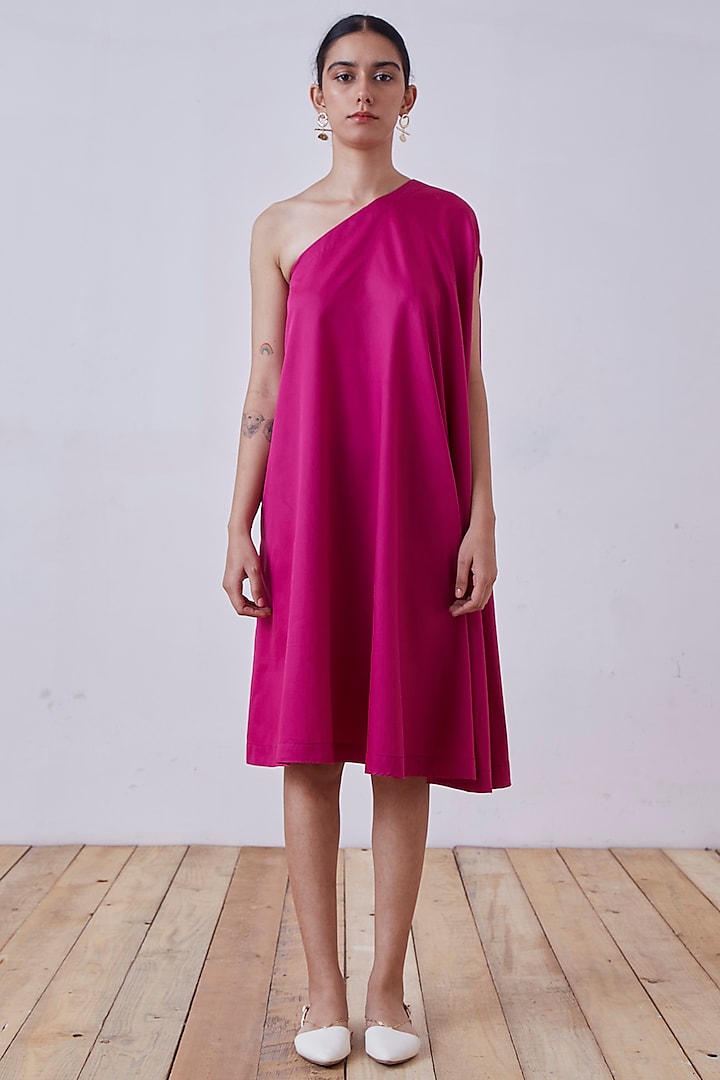 Pink Cotton One Shoulder Dress by The Summer House at Pernia's Pop Up Shop