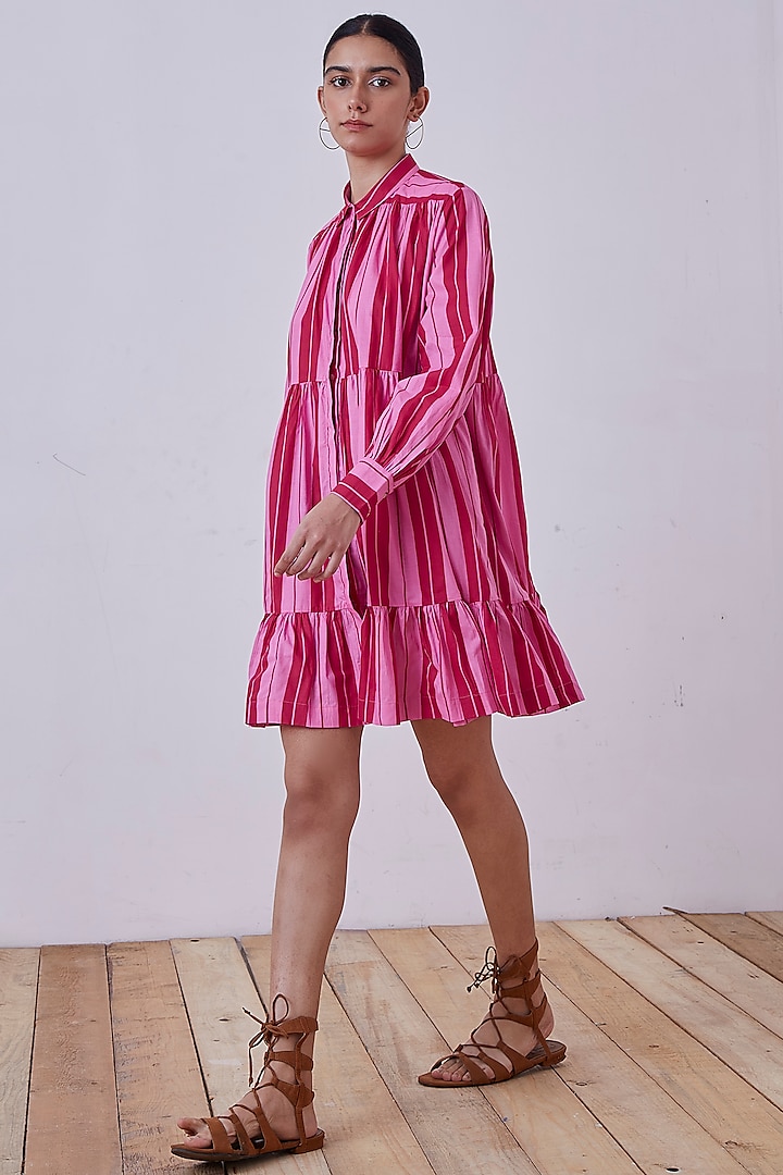 Red & Pink Printed Tiered Dress by The Summer House at Pernia's Pop Up Shop