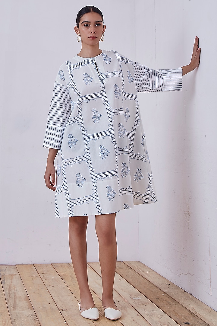 Blue & White Block Printed Dress by The Summer House