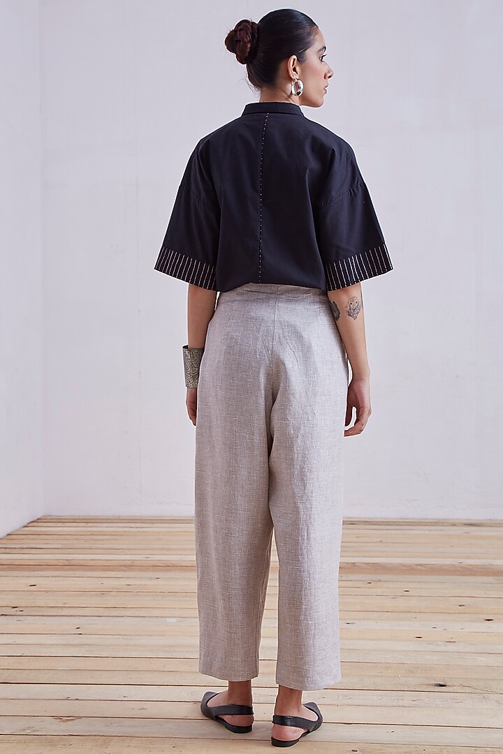 Beige Linen High Waist Pant by The Summer House at Pernia's Pop Up Shop