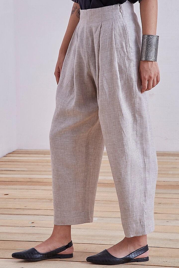 Beige Linen High Waist Pant by The Summer House at Pernia's Pop Up Shop