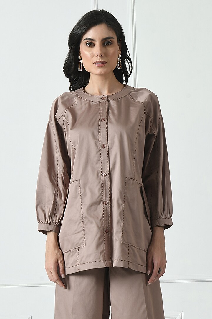 Brown Cotton Co-Ord Set by Sunanta Madaan at Pernia's Pop Up Shop