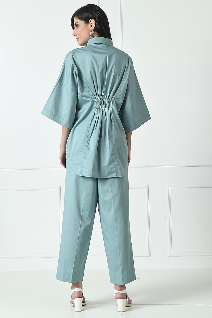 Pastel Bluish Grey Cotton Hand Embroidered Co-Ord Set by Sunanta Madaan at Pernia's Pop Up Shop