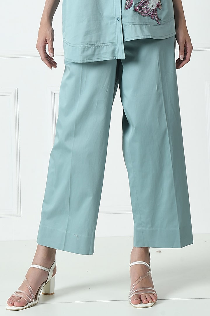 Pastel Bluish Grey Cotton Hand Embroidered Co-Ord Set by Sunanta Madaan at Pernia's Pop Up Shop