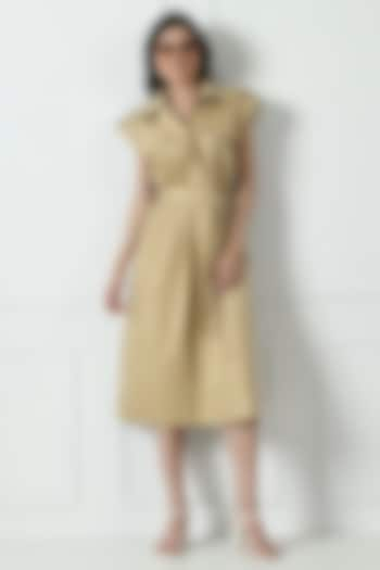 Beige Cotton Midi Dress by Sunanta Madaan at Pernia's Pop Up Shop