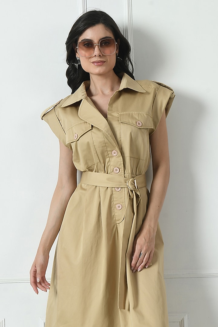 Beige Cotton Midi Summer Dress by Sunanta Madaan at Pernia's Pop Up Shop