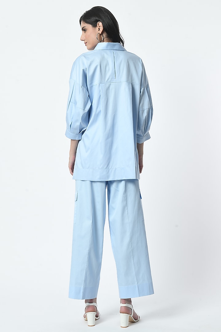 Sky Blue Cotton Hand Embroidered Co-Ord Set by Sunanta Madaan at Pernia's Pop Up Shop
