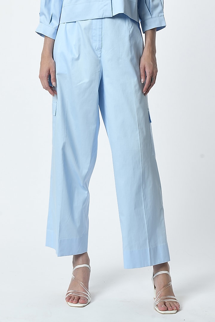 Sky Blue Cotton Hand Embroidered Co-Ord Set by Sunanta Madaan at Pernia's Pop Up Shop