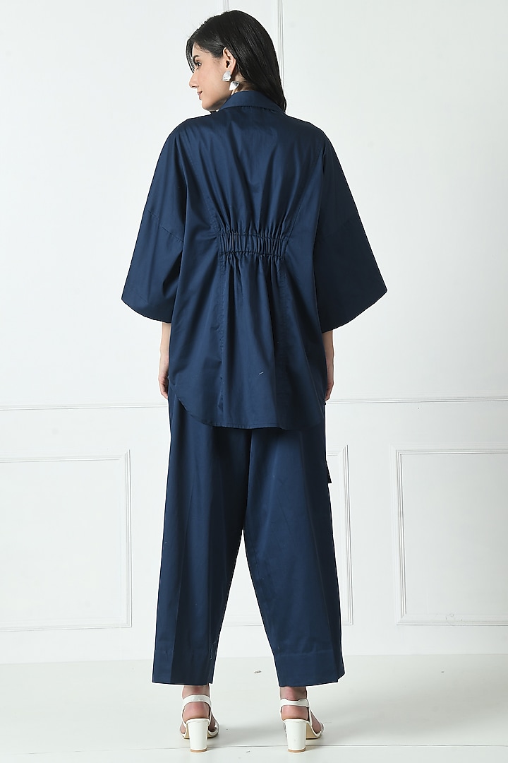 Navy Blue Cotton Hand Embroidered Co-Ord Set by Sunanta Madaan at Pernia's Pop Up Shop