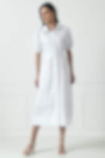 White Cotton Embroidered Midi Dress by Sunanta Madaan at Pernia's Pop Up Shop