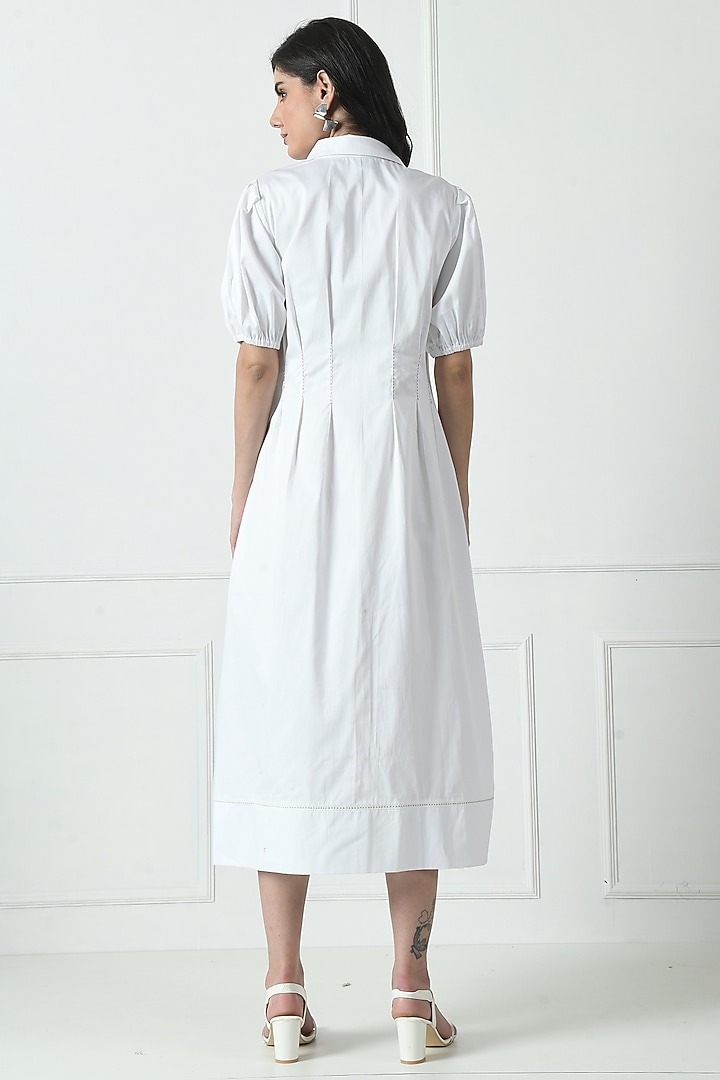 White Cotton Embroidered Midi Summer Dress by Sunanta Madaan at Pernia's Pop Up Shop
