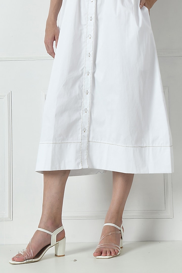 White Cotton Embroidered Midi Summer Dress by Sunanta Madaan at Pernia's Pop Up Shop