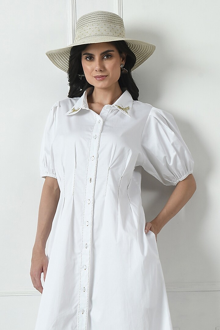 White Cotton Embroidered Midi Summer Dress by Sunanta Madaan at Pernia's Pop Up Shop