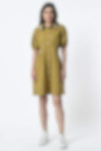 Olive Green Cotton Embroidered Dress by Sunanta Madaan at Pernia's Pop Up Shop