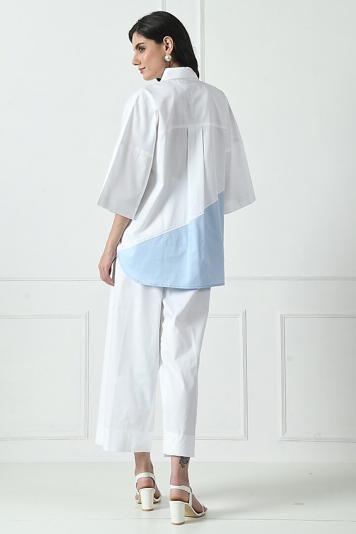 White & Sky Blue Cotton Color Blocked Co-Ord Set by Sunanta Madaan at Pernia's Pop Up Shop